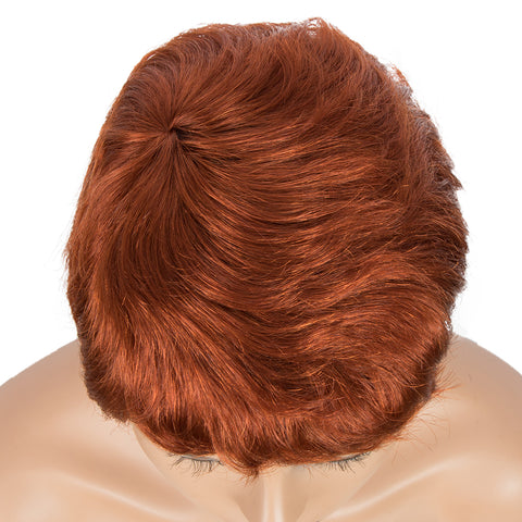 Rebecca Fashion Human Hair Wigs For Women 9 Inch Short Curly Pixie Cut Wigs Orange Color