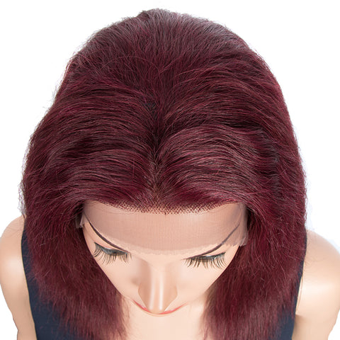 Image of Rebecca Fashion Remy Human Hair Wigs 13x2 Lace Frontal Wigs Straight Hair Wig 150% Density Burgundy Red Color