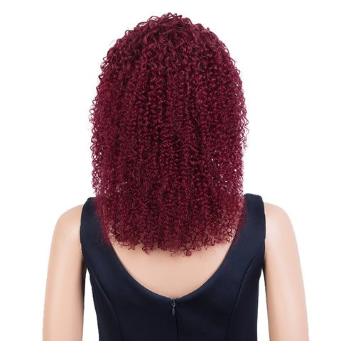 Image of Rebecca Brazilian Short Curly Bob Wig Human Hair Wigs With Bangs Machine Made Wigs For Women Remy Curly Bob Wig Burgundy Color
