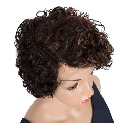 Image of Rebecca Fashion Short Kinky Curly Lace Front Wigs Human Hair Side Lace Part Wigs for Black Women Dark Brown Color