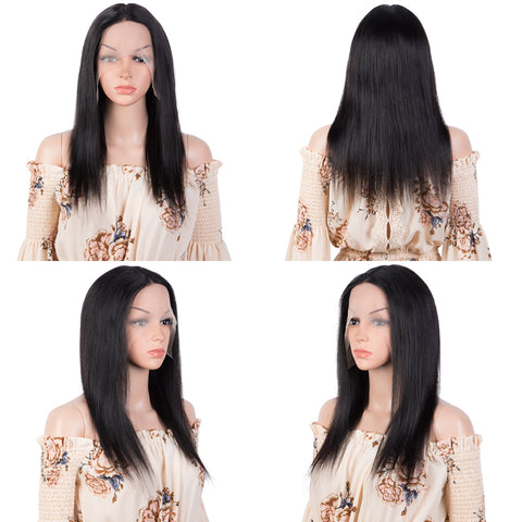 Image of Rebecca Fashion T Part 13x4x1 HD Lace Front Wigs 100% Human Hair Straight Wigs For Women Middle Part Lace Wigs 150% Density Natural Black Color