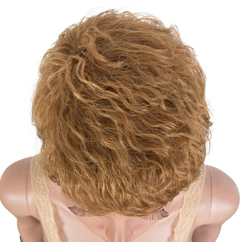 Image of Rebecca Fashion Human Hair Wigs Pixie Cut Wigs 9 Inch Short Curly Wig Brown Color