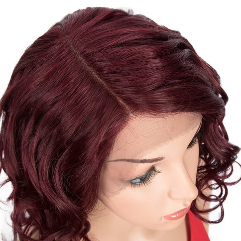 Image of Rebecca Fashion Human Hair Lace Front Wigs 5 inch Side Lace Part Wigs 12 inch Water Wavy Wig  Red Color