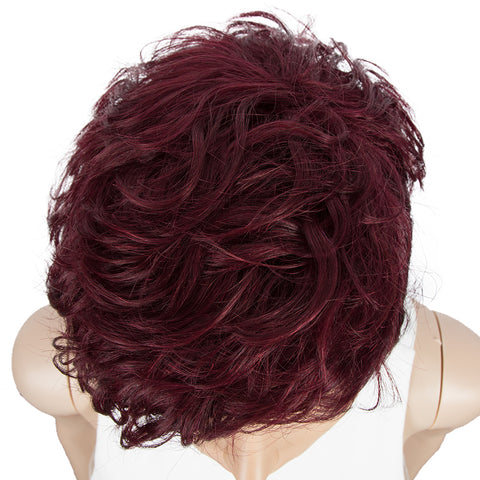 Image of Rebecca Fashion Human Hair Wigs For Women Pixie Cut Wigs 9 Inch Curly Wig Red Color