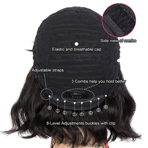 Image of Rebecca Fashion Short Body Wavy Human Hair Wigs With Bangs for Black Women Wavy Bob Wig Natural Color
