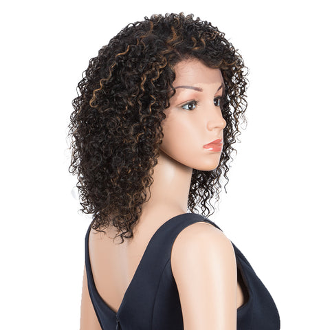 Image of Rebecca Fashion Human Hair Lace Front Wigs 5 inch Side Lace Part Wigs 12 inch Curly Wavy Wig for Black Women Natural Color