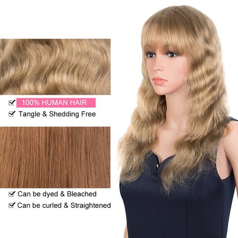Image of Rebecca Fashion Hightlight Blonde Body Wave Human Hair Wigs with Bangs 100% High-quality Human Hair Wig with Bangs for Black Women 130% Density