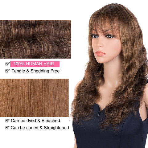 Rebecca Fashion Hightlight Brown Body Wave Human Hair Wigs with Bangs 100% High-quality Human Hair Wig with Bangs for Black Women 130% Density