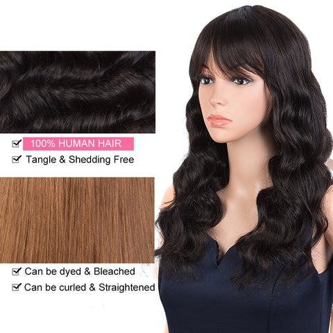 Image of Rebecca Fashion Body Wave Human Hair Wigs with Bangs 100% High-quality Human Hair Wig with Bangs for Black Women 130% Density Natural Black color