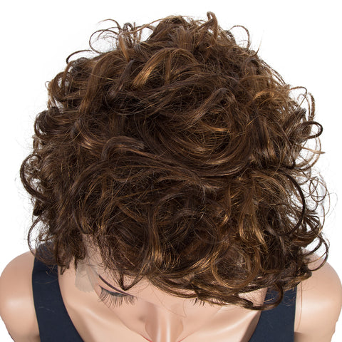 Image of Rebecca Fashion Short Curly Lace Front Wigs Human Hair Side Lace Part Wigs for Black Women Medium Brown Color