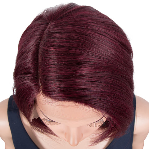 Rebecca Fashion Human Hair Bob Wigs Side Lace Part Straight Bob Wigs for Women Burgundy Red Color
