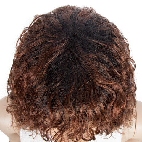 Image of Rebecca Fashion Short Human Hair Bob Wigs with Bangs Curly Wavy Wig for Black Women Ombre Color Wigs with Curly Bangs
