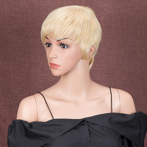 Image of Rebecca Fashion Pixie Cut Blonde Wig Human Hair Short Straight Wigs