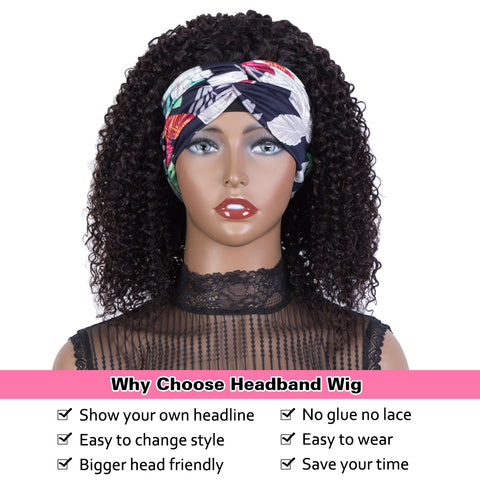 Image of Rebecca Fashion Remy Human Hair Headband Wig Kinky Curly Wigs 150% Density Natural Color
