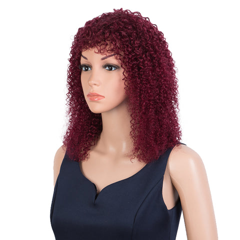 Image of Rebecca Brazilian Short Curly Bob Wig Human Hair Wigs With Bangs Machine Made Wigs For Women Remy Curly Bob Wig Burgundy Color