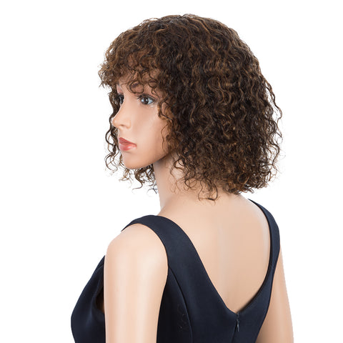 Image of Rebecca Fashion Short Curly Wigs with Curly Bangs Kinky Curly Wigs for Black Women 14 Inch Remy Brown Wig