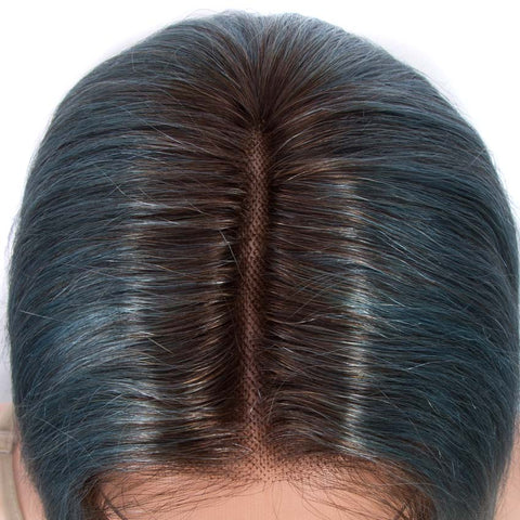 Image of Rebecca Fashion Straight Bob Wigs 12 Inch Part Lace Human Hair Blue Wigs