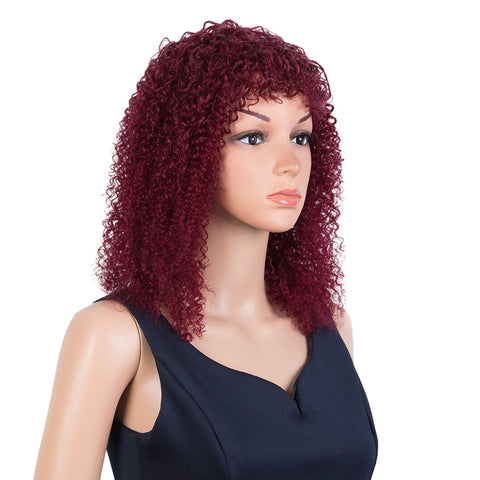 Image of Rebecca Brazilian Short Curly Bob Wig Human Hair Wigs With Bangs Machine Made Wigs For Women Remy Curly Bob Wig Burgundy Color
