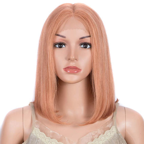 Image of Rebecca Fashion Orange Bob Wig 12 Inch Human Hair Part Lace Wig