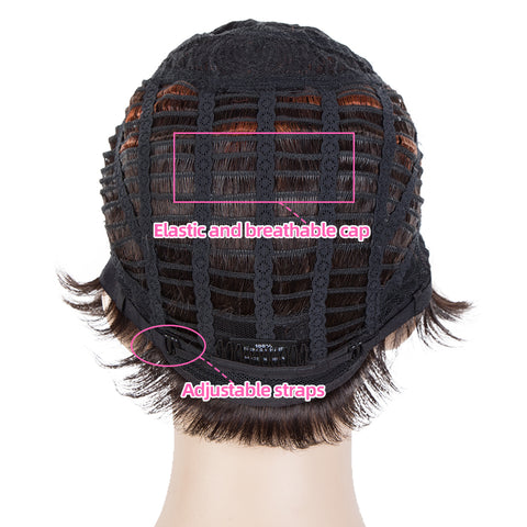 Image of Rebecca Fashion Human Hair Pixie Cut Wigs  Pixie Bob Wig with Hand-tied Hairline Dark Wine Red Color