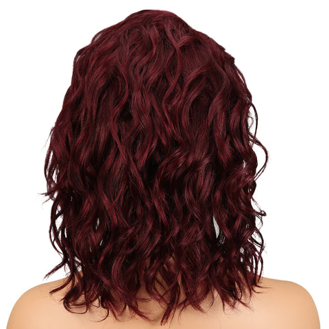 Image of Rebecca Fashion Human Hair Lace Front Wigs 4.5 inch Side LacePart Wigs 14 inch Water Wavy Wig for Black Women Burgundy Red Color