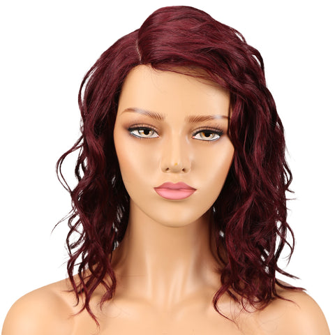 Image of Rebecca Fashion Human Hair Lace Front Wigs 4.5 inch Side LacePart Wigs 14 inch Water Wavy Wig for Black Women Burgundy Red Color