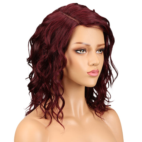 Image of Rebecca Fashion Human Hair Lace Front Wigs 4.5 inch Side LacePart Wigs 14 inch Water Wavy Wig for Black Women Burgundy Red Color