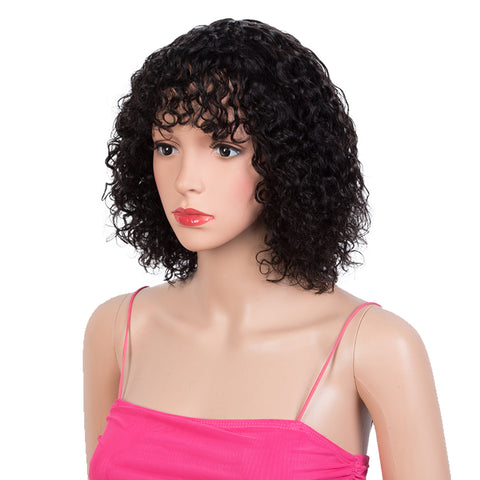 Image of Rebecca Fashion Short Curly Wigs with Bangs Kinky Curly Wigs for Black Women 14 Inch Virgin Remy Natural Black Wig Can Be Restyled