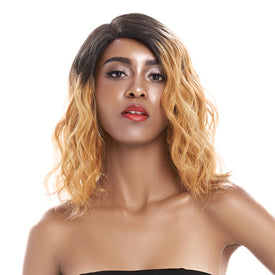 Rebecca Fashion Human Hair Lace Front Wigs 4.5 inch Side LacePart Wigs 14 inch Water Wavy Wig for Black Women Ombre Blonde Color