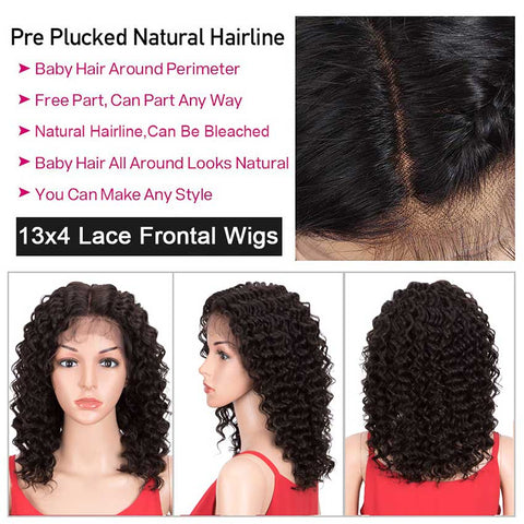Rebecca Fashion 13x4 Lace Front Wigs Human Hair Deep Wave Wigs 150% Density Natural Black Color