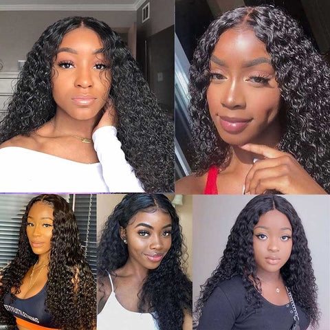 Rebecca Fashion 13x4 Lace Front Wigs Human Hair Deep Wave Wigs 150% Density Natural Black Color