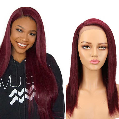 Image of Rebecca Fashion Burgundy Lace Wigs 18 Inch Side Part Human Hair Wig