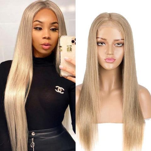 Image of Rebecca Fashion G Blond 100% Straight Human Hair Wigs 4x4 Lace Closure Wigs 150% Density