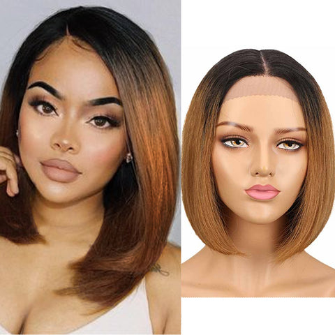 Image of Rebecca Fashion Short Bob Lace Front Wigs Human Hair 10 inch Ombre brown Color