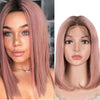 Rebecca Fashion Straight Part Lace Human Hair Pink Bob Wigs With Bady Hair 12inch