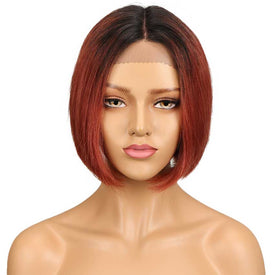 Rebecca Fashion Straight Bob Wig With Middle Part 10 Inch Ombre Color Lace Wigs