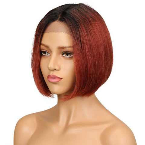 Rebecca Fashion Straight Bob Wig With Middle Part 10 Inch Ombre Color Lace Wigs