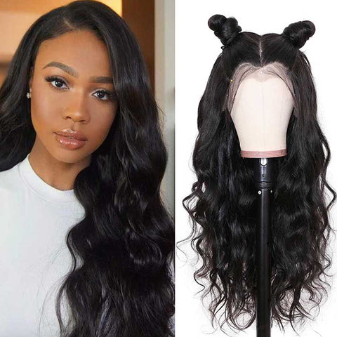 Image of Rebecca Fashion 13x4 Lace Front Wigs Body Wave Human Hair 150% Density Natural Black Color