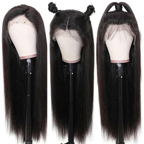 Rebecca Fashion 13x4 Lace Frontal Wigs 100% Straight Human Hair Wigs 150% Density Natural Black Color