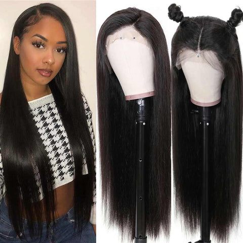 Image of Rebecca Fashion 13x4 Lace Frontal Wigs 100% Straight Human Hair Wigs 150% Density Natural Black Color