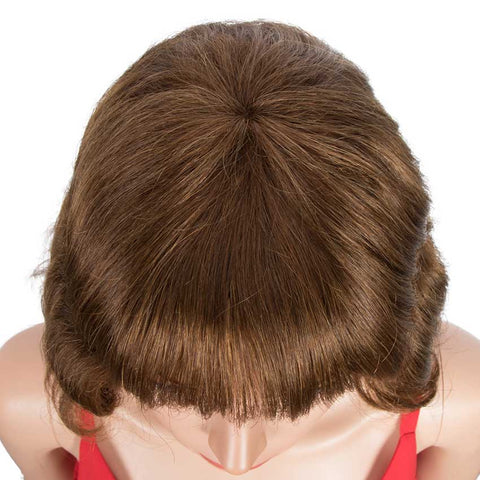 Image of Rebecca Fashion Wavy Wig Bob 9 inch Human Hair Short Brown Wigs With Bangs
