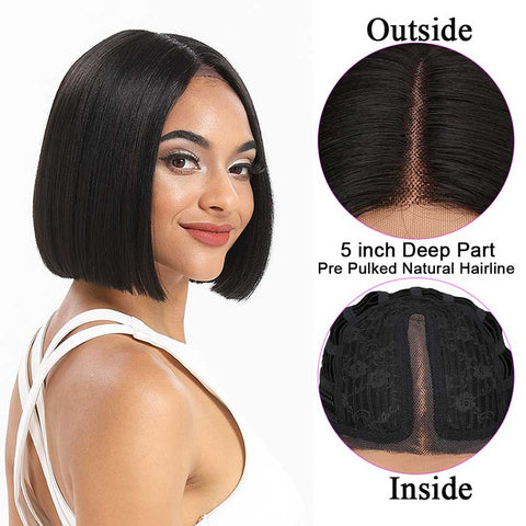 Image of Rebecca Fashion Straight Middle Part Lace Wig Short Human Hair Black Wigs
