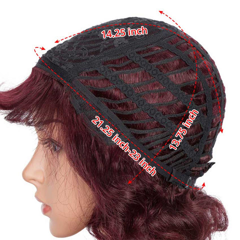Rebecca Fashion Wine Red Short Wavy Wig Human Hair 9 inch 99J Wigs With Bangs