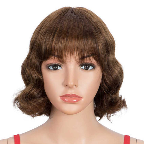 Image of Rebecca Fashion Short Wig 9 inch Deep Wavy Human Hair Wig With Bangs