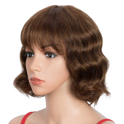 Image of Rebecca Fashion Deep Wavy Human Hair Wigs P-Color Wig With Bangs 9 Inch