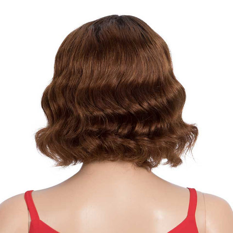 Image of Rebecca Fashion Deep Wavy Bob Wigs With Bangs Human Hair 9 Inch Brown Short Wig
