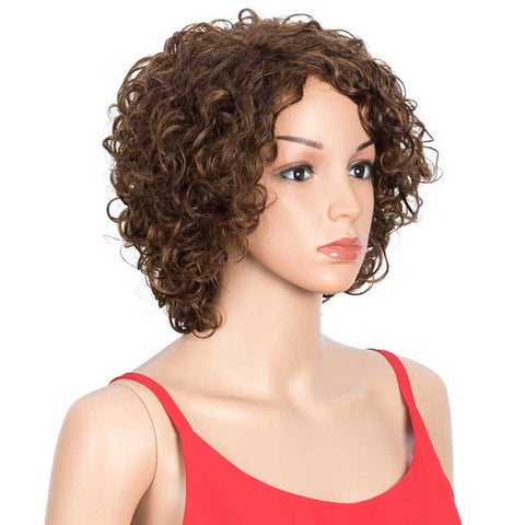 Image of Rebecca Fashion Short Bouncy Curly  Wigs Human Hair for Women Cute Human Hair Bob Wigs Ombre Burgunry blonde Wigs