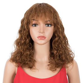 Rebecca Fashion Curly Wavy Wigs With Bangs 16 inch Basic Cap Human Hair Wig