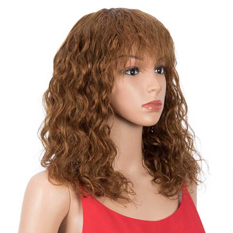 Rebecca Fashion Curly Wavy Wigs With Bangs 16 inch Basic Cap Human Hair Wig