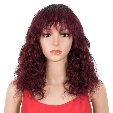 Image of Rebecca Fashion Dark Red Wig Natural Wavy Wig 16 inch Human Hair Wigs With Bangs